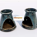 Handcrafted Blue Green Ceramic Vessels with Conical Shape and Textured Surface