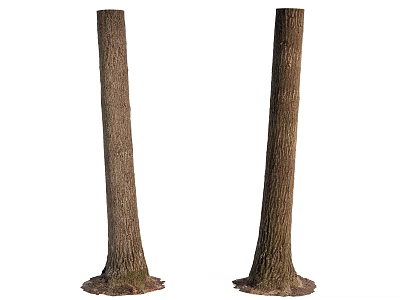 Two Wooden Tree Trunks With Stone Bases For Decorative Purposes 3d model