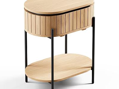 Minimalist Modern Oak Nightstand With Slatted Drawer And Black Metal Legs Lower Shelf 3d model