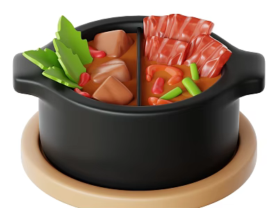 Delicious Dual Flavored Hot Pot With Sliced Meat Fresh Vegetables And Shrimp 3d model