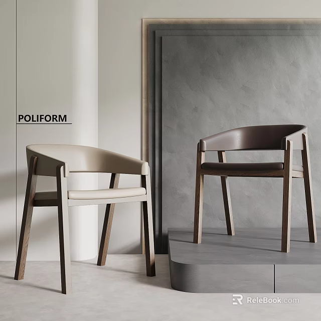 Modern POLIFORM Dining Chairs With Wood Frame Leather Seat Beige Dark Brown 3d model 
