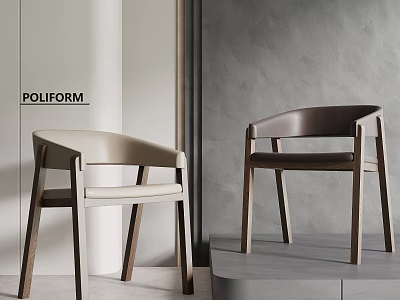 Modern POLIFORM Dining Chairs With Wood Frame Leather Seat Beige Dark Brown 3d model
