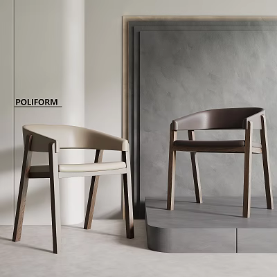Modern POLIFORM Dining Chairs With Wood Frame Leather Seat Beige Dark Brown 3d model