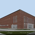 Red Brick School Building With Modern Exterior Green Lawn And Paved Square