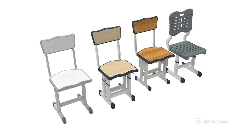 Various Design Office Chairs With Wooden White Gray Seats And Wheels 3d model 