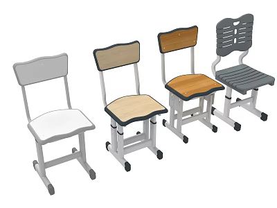 Various Design Office Chairs With Wooden White Gray Seats And Wheels 3d model