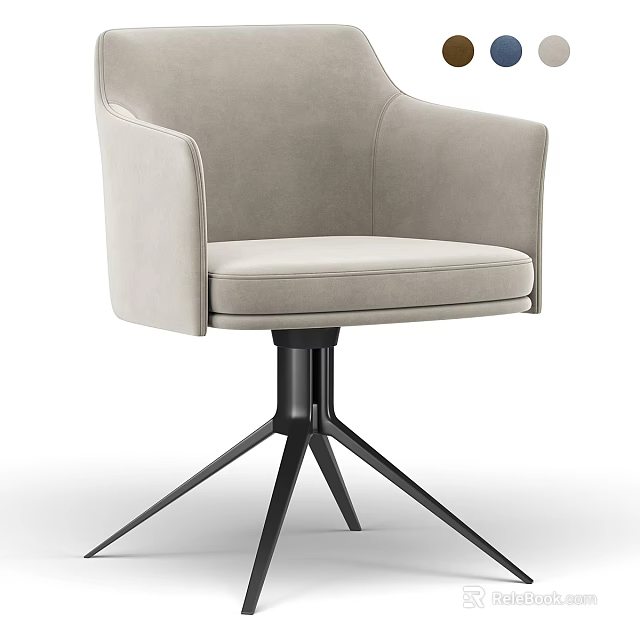 Light Gray Velvet Office Chair With Black Metal Swivel Base And Ergonomic Design 3d model 