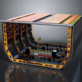 Man Operating Control Panel Inside Industrial Machine Interior With Yellow Metal Frames 3d model