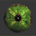 Decorative Table Lamp With Intricate Black Metal Base And Green Stained Glass Shade