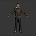 Standing 3D Human Character Model Wearing Brown Jacket Black Shirt Green Headwear