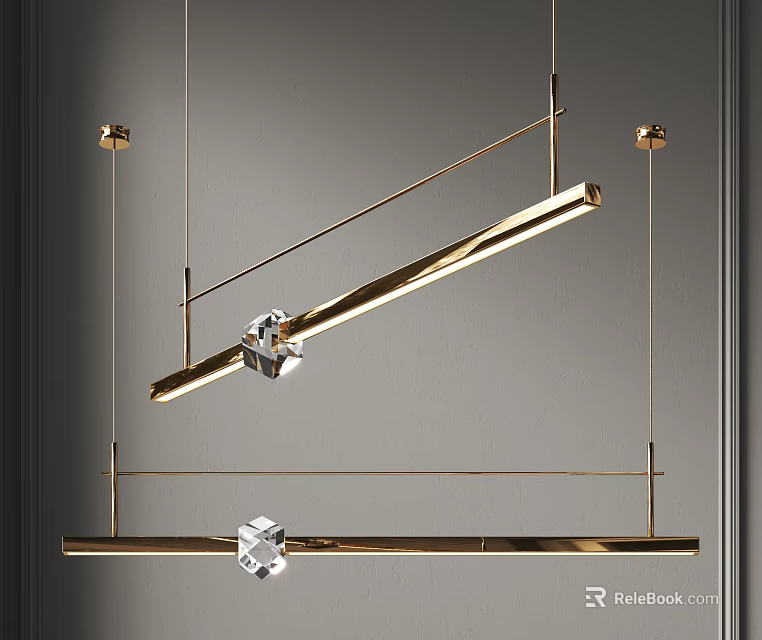 Modern Luxury Linear Chandelier With Gold Metal And Crystal Pendants 3d model 