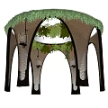 Lush Green Flower Arch With Hanging Vine Plants And Black Metal Frame