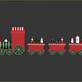 Red Christmas Train With Green Wheels And Carriages Decorated With Snowmen Gifts