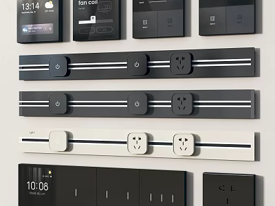 Modern Black And White Switch Panels With Smart Control Digital Time Display And Socket Outlets 3d model