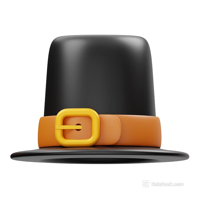 Stylish Black Hat With Orange Band And Yellow Buckle Design 3d model 