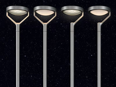 Modern Outdoor Lights With Silver Poles And Round Shades For Night Illumination 3d model
