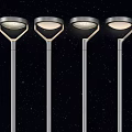 Modern Outdoor Lights With Silver Poles And Round Shades For Night Illumination