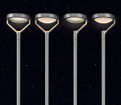 Modern Outdoor Lights With Silver Poles And Round Shades For Night Illumination 3d model