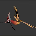 Mythical Character In Red And Gold Attire Sitting With Golden Phoenix Figure