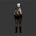 A Man Wearing White Helmet And Backpack With Uniform Standing Against Dark Background