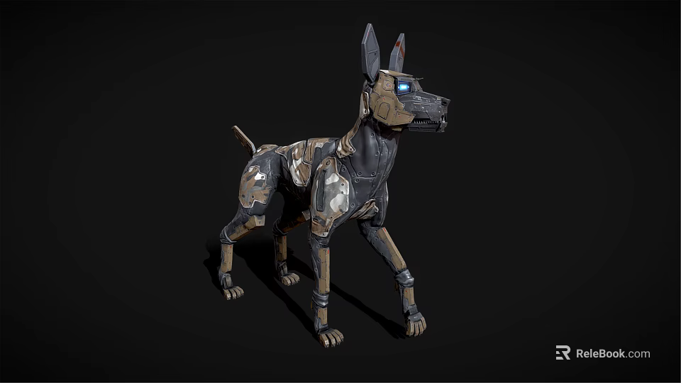 Smart Machine Dog With Futuristic Robotic Metallic Structure And Blue Mechanical Eyes 3d model 