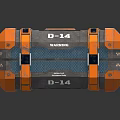 Orange And Blue Package Box Featuring D-14 Label Warning Sign Strap And Grid Design 3d model