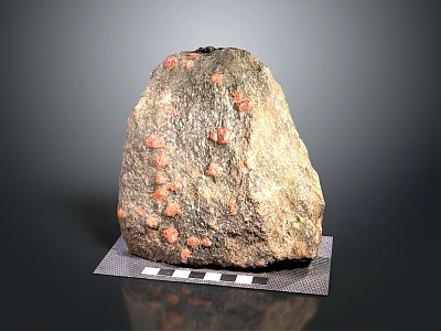 Natural Wood Stone With Red Spots On Black And White Checkered Base 3d model