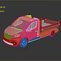 Red Pickup Truck Converted From Small Van With Orange Roof Lights Silver Cargo Bed