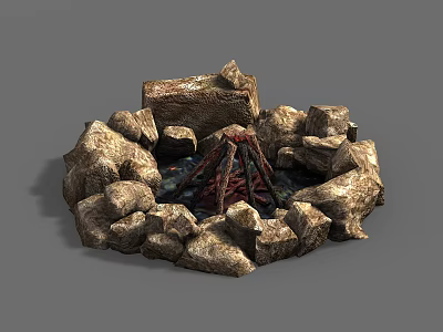 Decorative Garden Ornament With Circular Stone Arrangement And Detailed Volcano Model 3d model