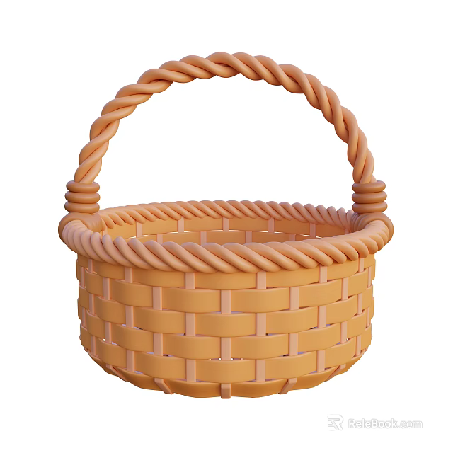 Orange Woven Basket Decorative Ornament Set With Handled Design For Home Decor 3d model 