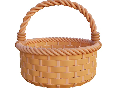 Orange Woven Basket Decorative Ornament Set With Handled Design For Home Decor 3d model