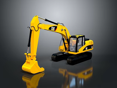 CAT Yellow Heavy Duty Excavator Construction Machinery With Front Bucket And Cab 3d model