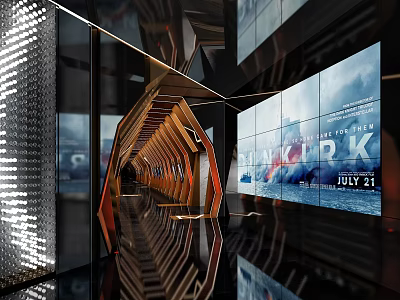 Modern Elevator Lobby Interior Design With LED Lighting Digital Screens And Reflective Flooring 3d model