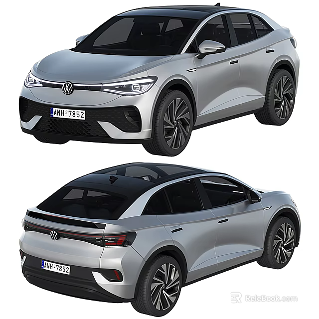 Volkswagen Silver Electric Car With Sleek Design Front Face Rear End Black Wheels 3d model 