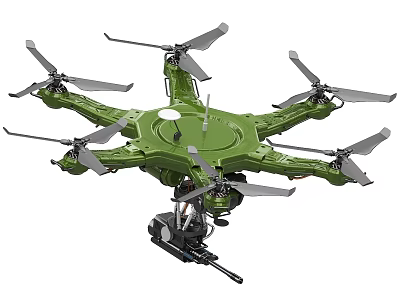 Green Hexacopter Drone With Mounted Equipment And Rotors For Aerial Use 3d model