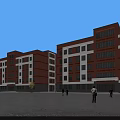 Multi Storey School Building With Red Brick White Walls And Open Campus Square 3d model