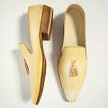 Yellow Leather Mules With Tassel Detail And Studded Toe On Wooden Sole