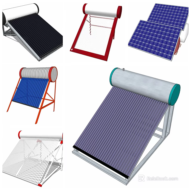 Different Types Of Solar Water Heater With Efficient Heating For Home Use 3d model 