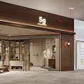 Modern Clothing Store Interior With Wooden Display Racks Hanging Lamps And Curtains