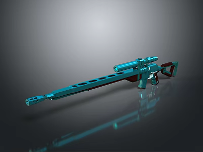 Blue Modern Sniper Rifle with Long Barrel Scope Metallic Finish and Reflective Surface 3d model