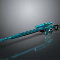 Blue Modern Sniper Rifle with Long Barrel Scope Metallic Finish and Reflective Surface
