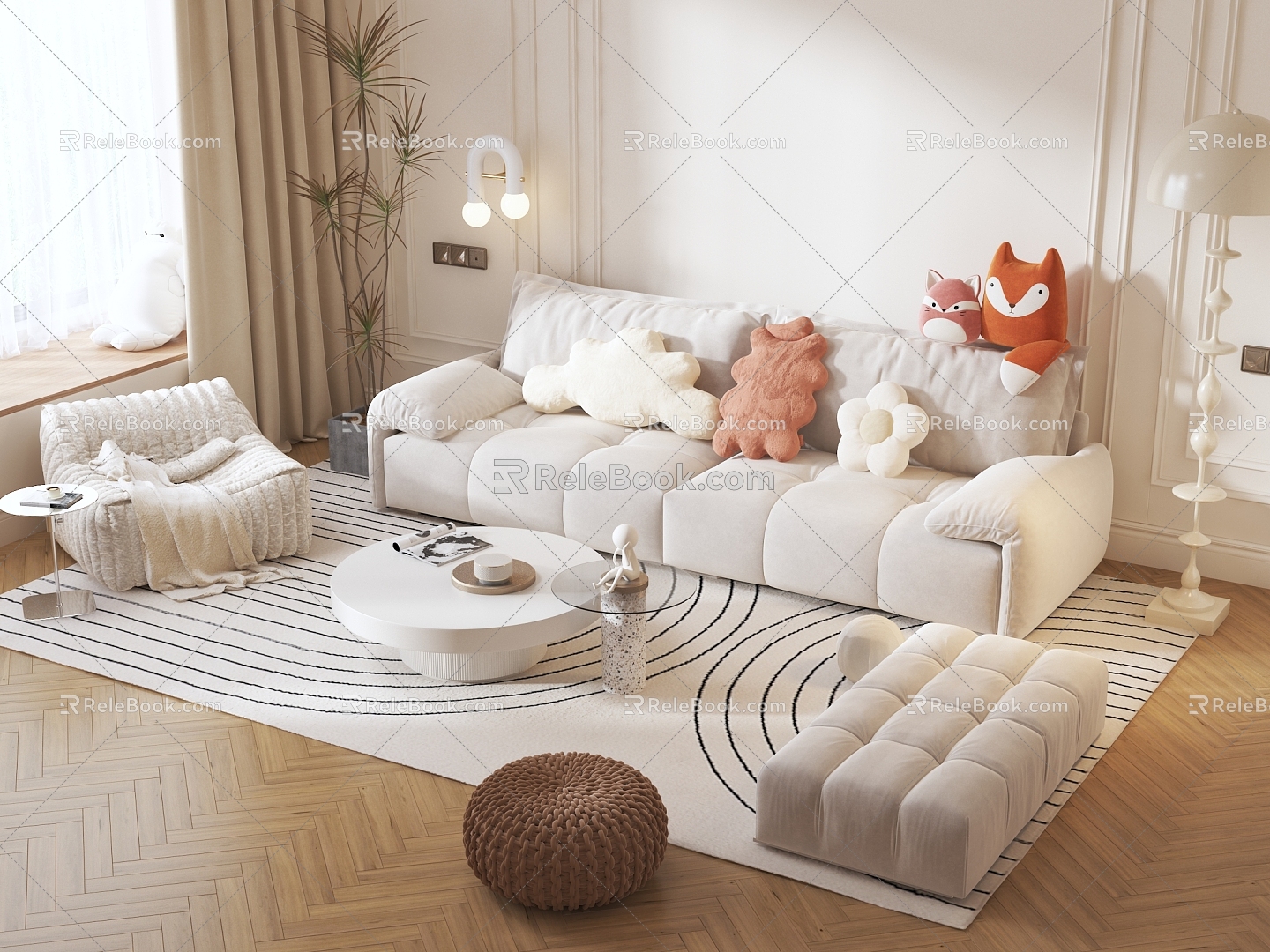 Cream Style Sofa Small Apartment Living Room Nordic Simple Creative Clothing Shop Reception Beauty Salon Internet Popular 3d model