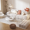 Cream Style Sofa Small Apartment Living Room Nordic Simple Creative Clothing Shop Reception Beauty Salon Internet Popular 3d model