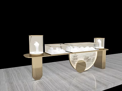 Modern Jewelry Store With Golden Display Counter Transparent Cases And Marble Top 3d model