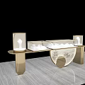 Modern Jewelry Store With Golden Display Counter Transparent Cases And Marble Top