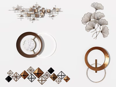 Modern Wall Decor With Geometric Patterns Circular Marble Accents And Ginkgo Leaf Motifs 3d model