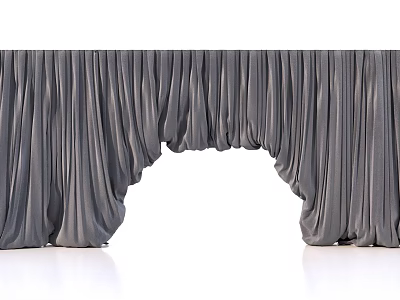 Elegant Gray Pleated Curtain With Arched Opening In White Background 3d model