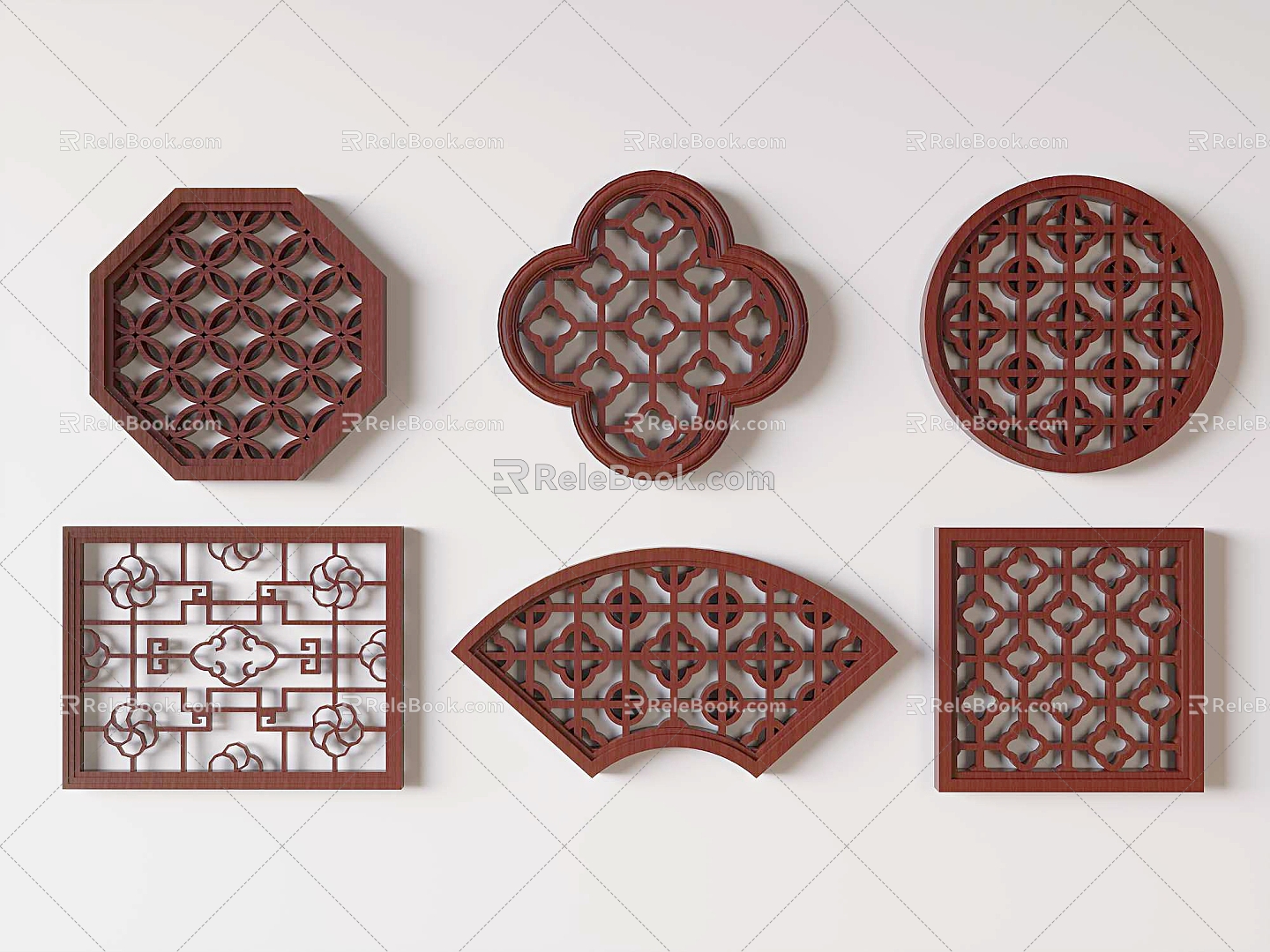 New Chinese-style openwork window openwork window lattice window wooden openwork window solid wood 3d model