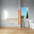 Accessible Room With Yellow Orange Grab Bars White Toilet Stools Wooden Flooring And Window View