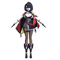 Anime Style Woman In Red Black White Outfit With Arm Blades And Decorative Boots